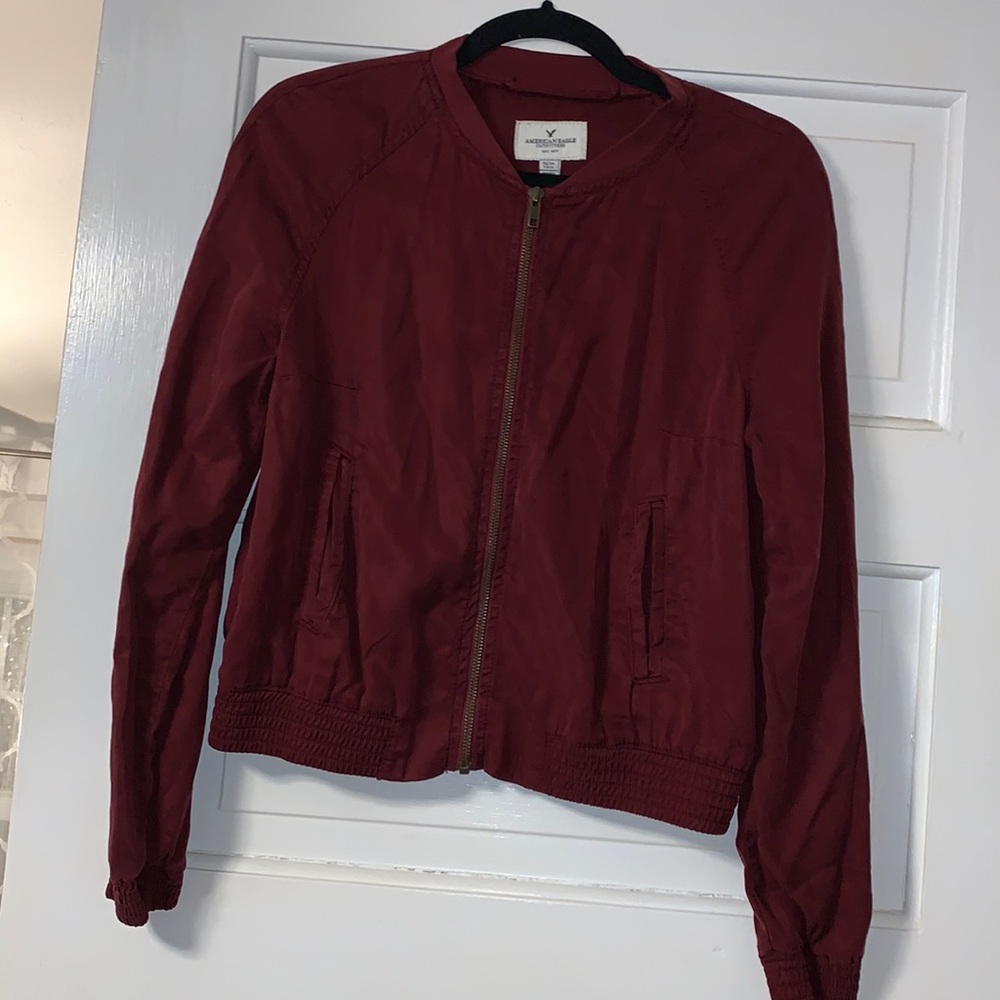 XS American Eagle Lightweight bomber jacket zip up burgundy color